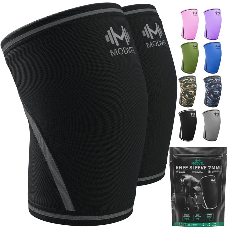 Modvel 7mm Neoprene Knee Sleeves for Men Women Weightlifting Powerlifting Compression Knee Sleeve Support for Squats Gym Training USPA IPL Approved Medium Black Pair